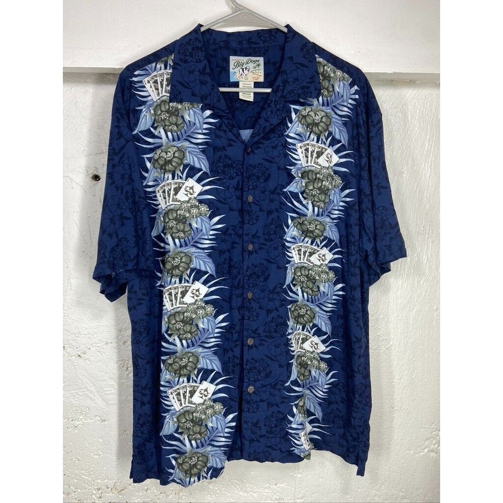 BIG DOG MENS MED SHORT SLEEVE BLUE PLAY TO WIN POKER PRINT